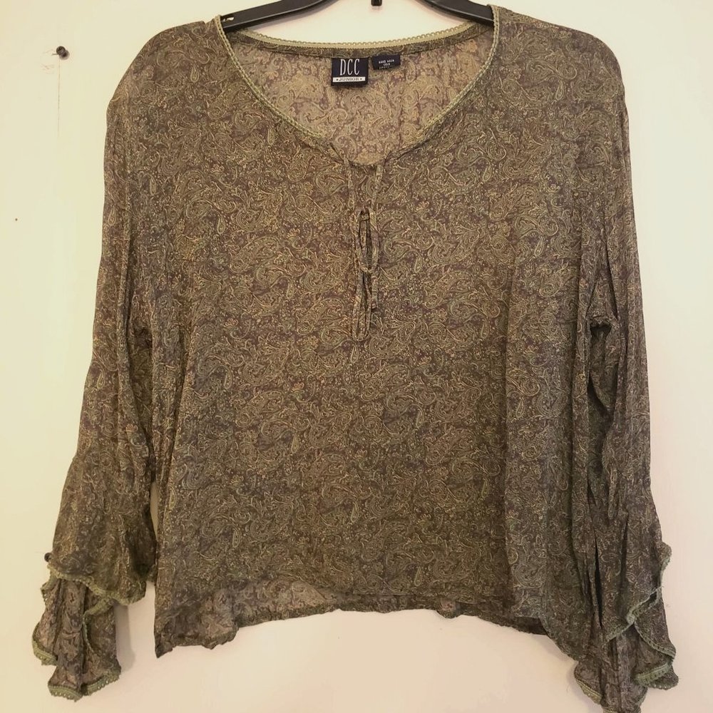 DCC Green/Brown Paisley Boho Top